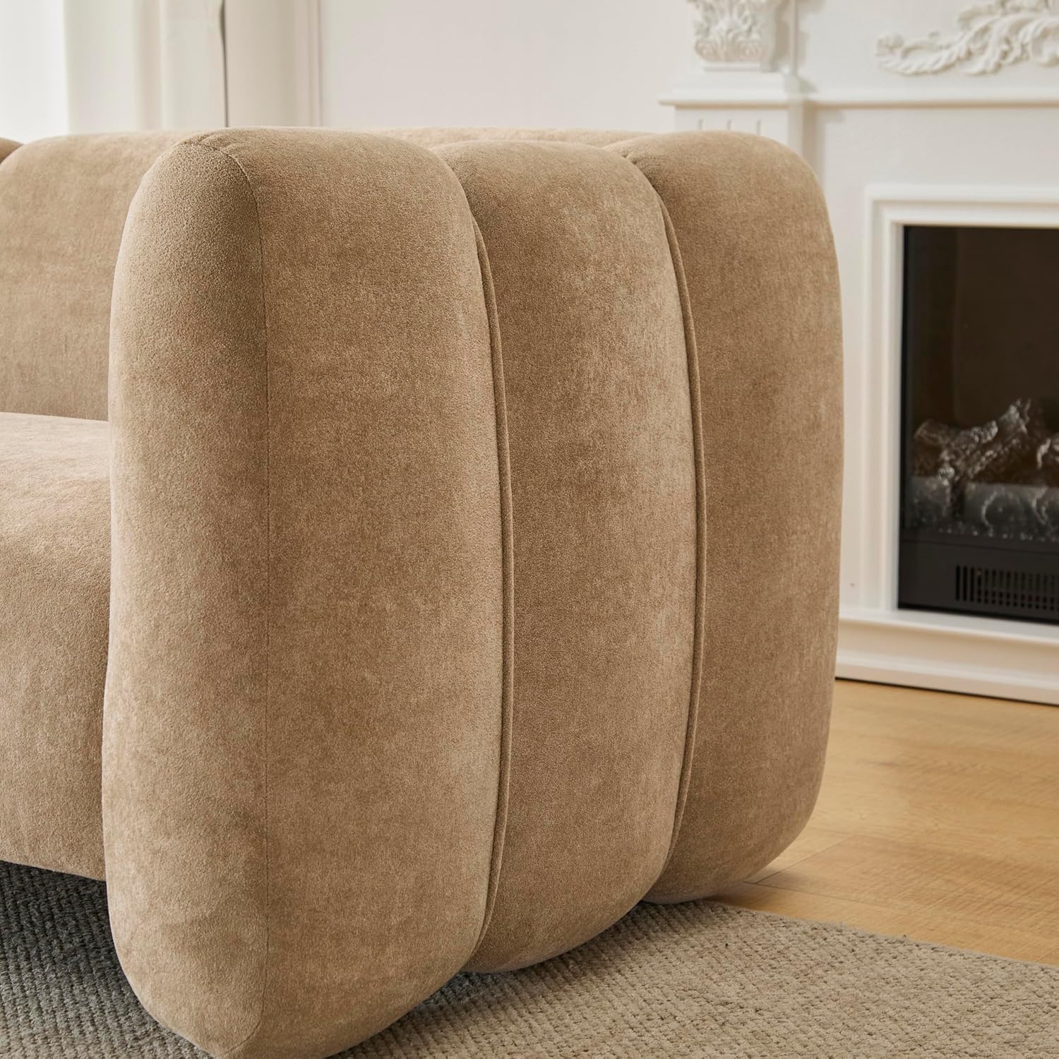 Christopher Knight Home Ahri 83'' Wood Frame Lounge Sofa Couch with Wave Design, Soft Seating 3-Seater Sofa with Armrests, Comfy Velvet Upholstered Home Sofa for Living Room and Office, Camel