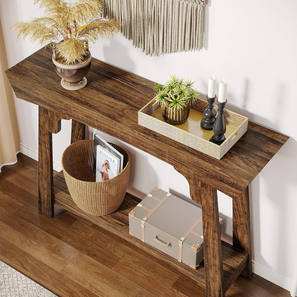 Tribesigns 41.3' Farmhouse Console Table, Small Entryway Table with 2-Tier Storage, Narrow Wooden Sofa Table Behind Couch for Living Room, Foyer, Hallway, Rustic Brown