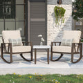 Outdoor Patio Rocking Chairs Set of 2, 3 Pieces Patio Porch Furniture Set with 6' Thick Cushions, Outdoor Bistro Set with Coffee Table, Upgrade Beige