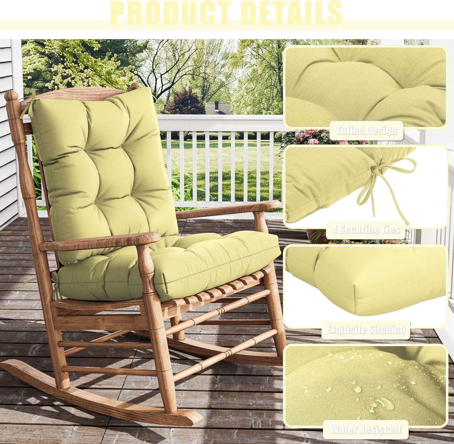 2sets Rocking Chair Cushion Set,Outdoor Patio Chair Cushions,Waterproof and Fade-Resistant Replacement Tufted Pads with Ties for Indoor Outdoor Rocker/Patio/Swing Chair,42 x 21 x 5 Inches