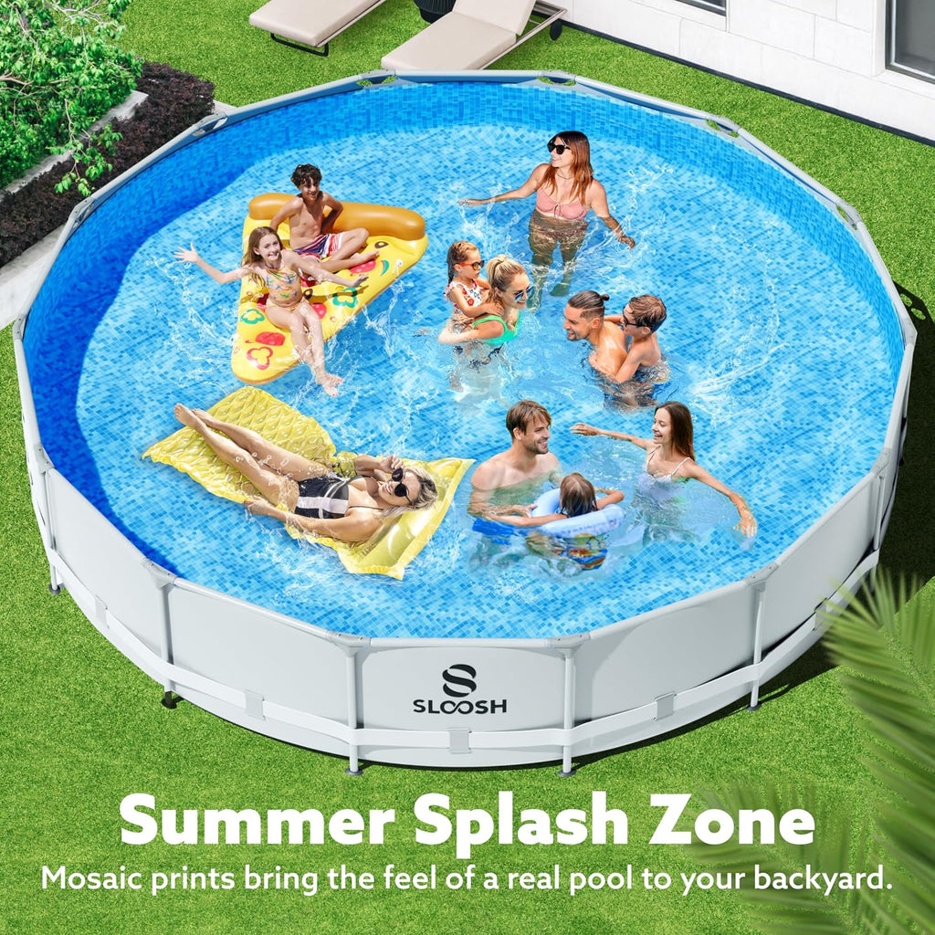 SLOOSH Round Above Ground Pool - 15ft x 42inch Outdoor Round Frame Above Ground Swimming Pool Set Kiddie Pool for Kids Adults with Filter Pump Ladder