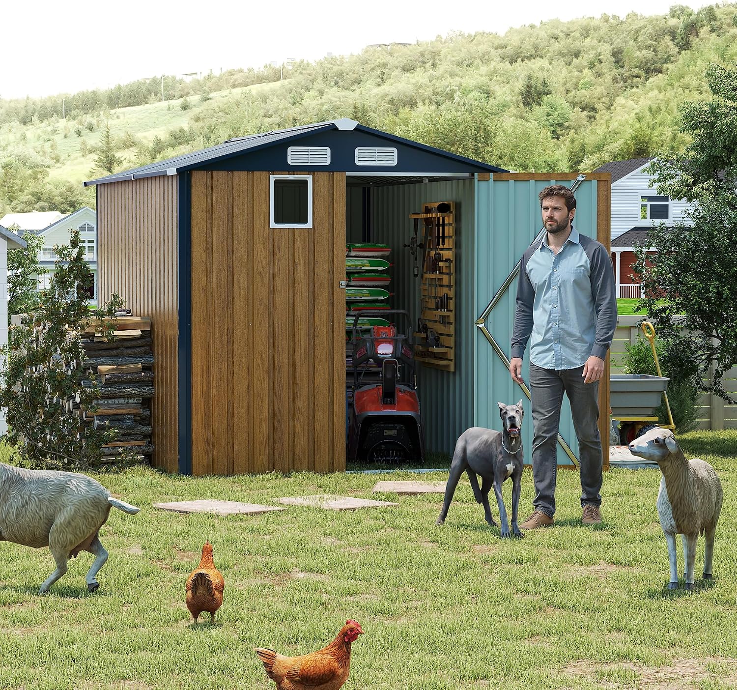 6x8FT Metal Storage Shed - Yellow Outdoor Shed with Lockable Doors, Compact Garden Shed for Backyard/Patio, Sheds & Outdoor Storage with Vents & Clear Window
