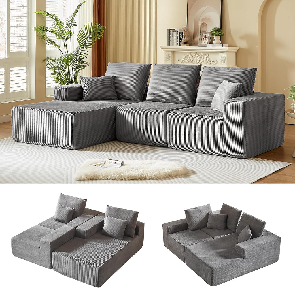 109.4' Oversized Modular Sectional Sofa with Chaise, Convertible L Shaped Cloud Couch with Deep Seat, 35D Full Foam Compressed Boneless Couches for Living Room, Bedroom, Office, No Assembly Required