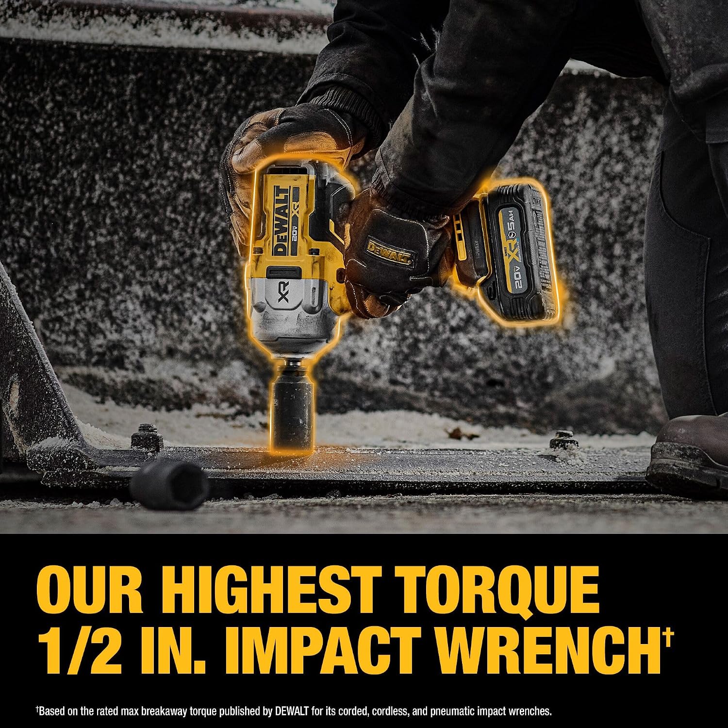 DEWALT 20V MAX XR Cordless Impact Wrench Kit, 1/2' Hog Ring, High Torque, Brushless, Includes POWERSTACK Battery and Charger (DCF961GH1)