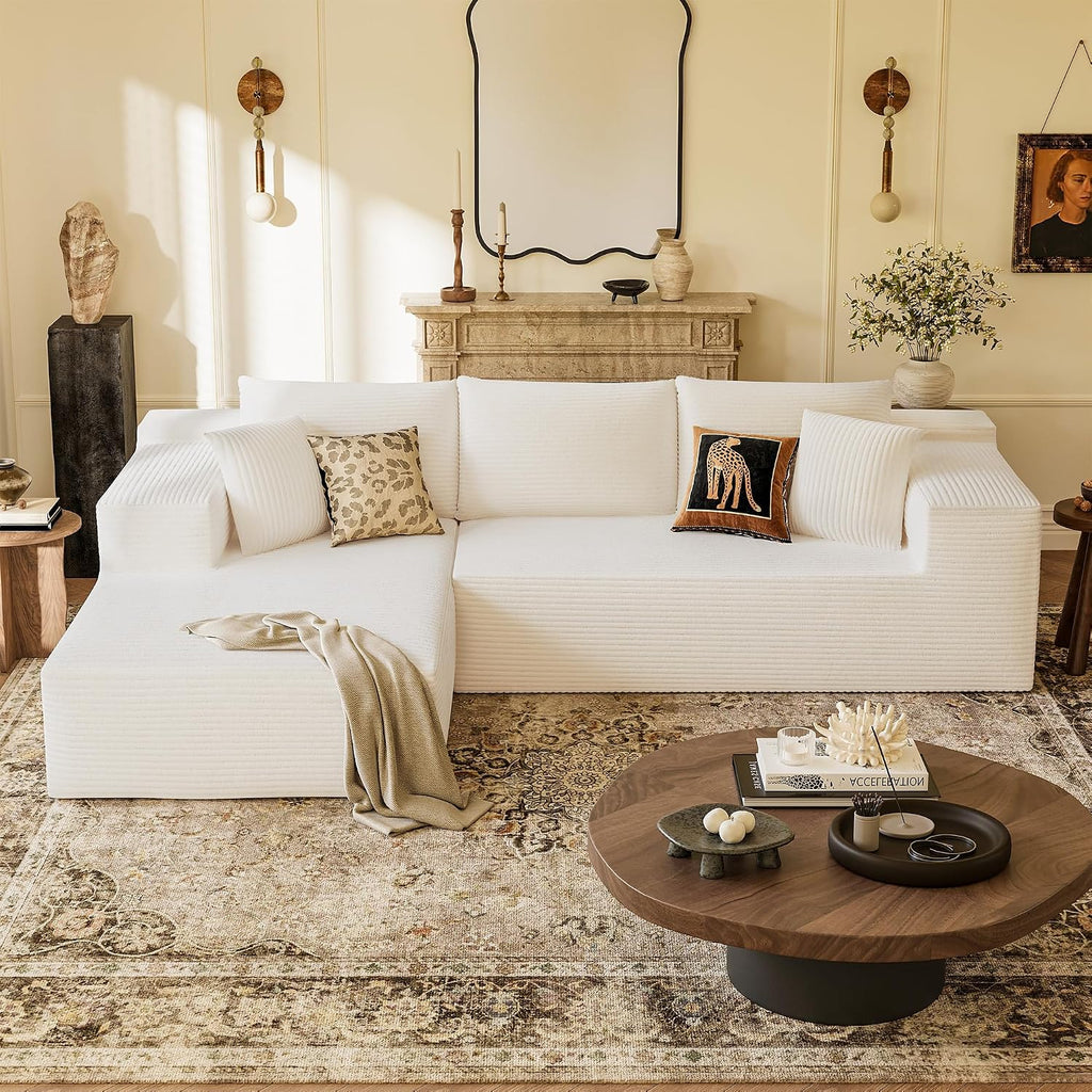YESHOMY Boneless Couches for Living Room, 108' Sectional Modular Sectional Sofa with Deep Seat, Cloud Comfy Couch with L-Shape Chaise, Easy Assembly (Corduroy, Cream)