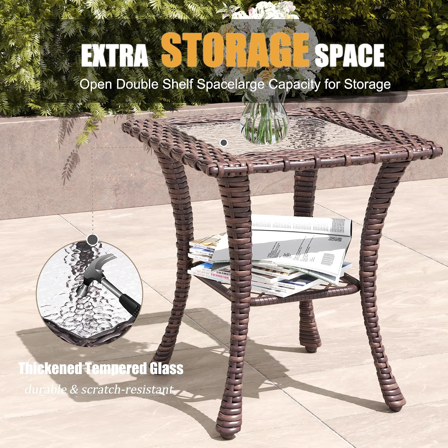 LayinSun 3 Pieces Outdoor Swivel Rocker Chair Set of 2 and Side Table, 360 Degree Rattan Wicker Swivel Chairs Patio Bistro Set for Porch