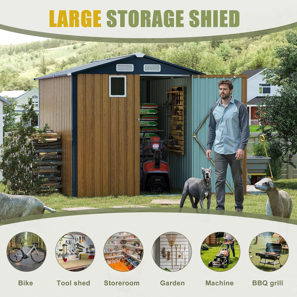 6x8FT Metal Storage Shed - Yellow Outdoor Shed with Lockable Doors, Compact Garden Shed for Backyard/Patio, Sheds & Outdoor Storage with Vents & Clear Window