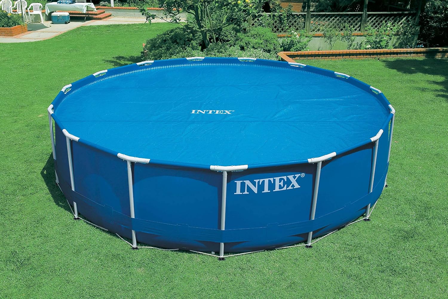 Intex 18' Round Easy Set Vinyl Solar Cover Bundled with 18' Deluxe Debris Pool Cover Above Ground Swimming Pools, Pool Cover Accessory Only