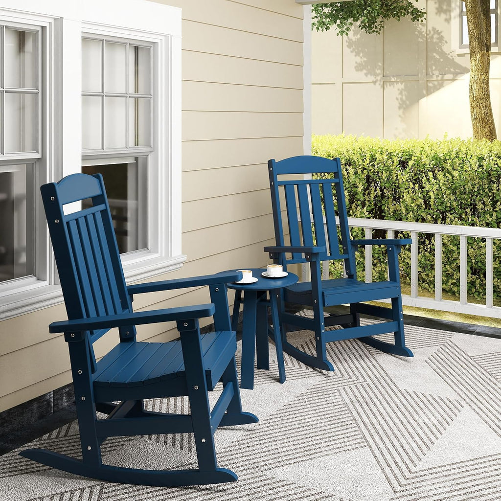 NAVINE Outdoor Rocking Chairs, Oversized High Back Patio Rocking Chairs, All Weather Porch Rocking Chairs for Outside. Navy Blue