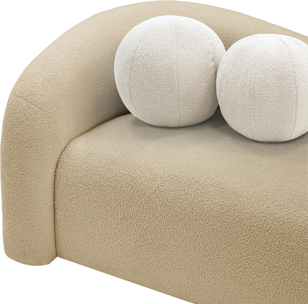 Meridian Furniture 186Beige-S Kali Collection Modern | Contemporary Sofa with Soft Beige Faux Shearling Teddy Fabric, Curved Back, 86' W x 33' D x 27' H, Beige