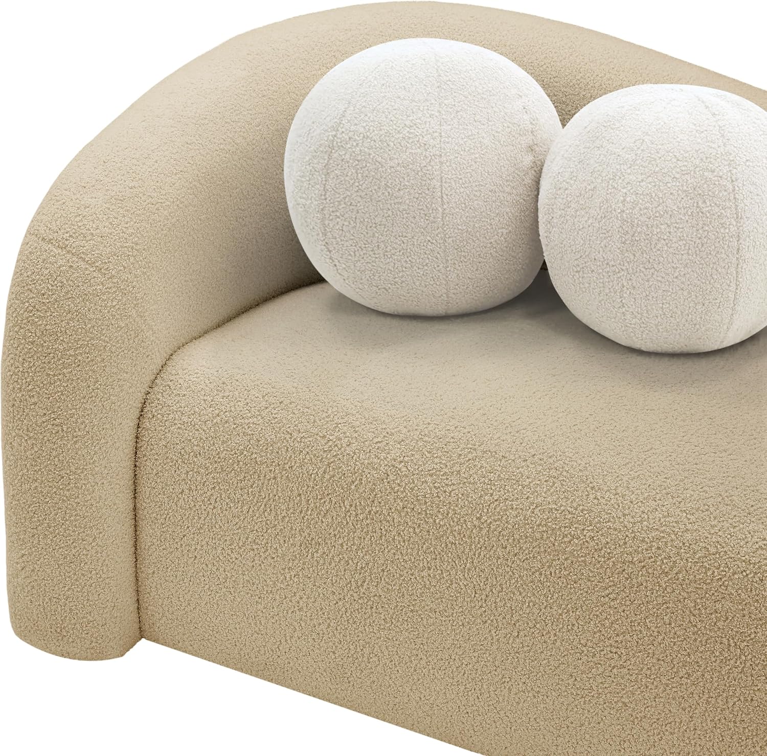 Meridian Furniture 186Beige-S Kali Collection Modern | Contemporary Sofa with Soft Beige Faux Shearling Teddy Fabric, Curved Back, 86' W x 33' D x 27' H, Beige