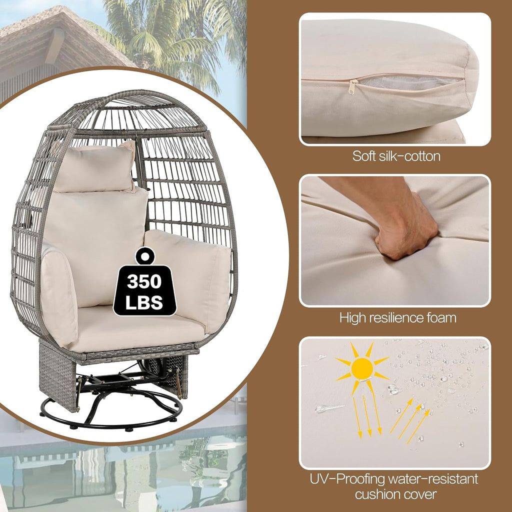 Outdoor Swivel Chair with Cushions, Rattan Egg Patio Chair with Rocking Function for Balcony, Poolside and Garden