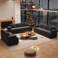YOUDENOVA Sofa, 3 Piece Set Comfy Sofa, Loveseat & 2 3-Seater Couch with Deep Seats for Living Room, Modern Sleeper Couch, Dark Grey Chenille