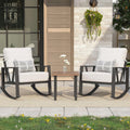 Outdoor Patio Rocking Chairs Set of 2, 3 Pieces Patio Porch Furniture Set with 6' Thick Cushions, Outdoor Bistro Set with Coffee Table,White