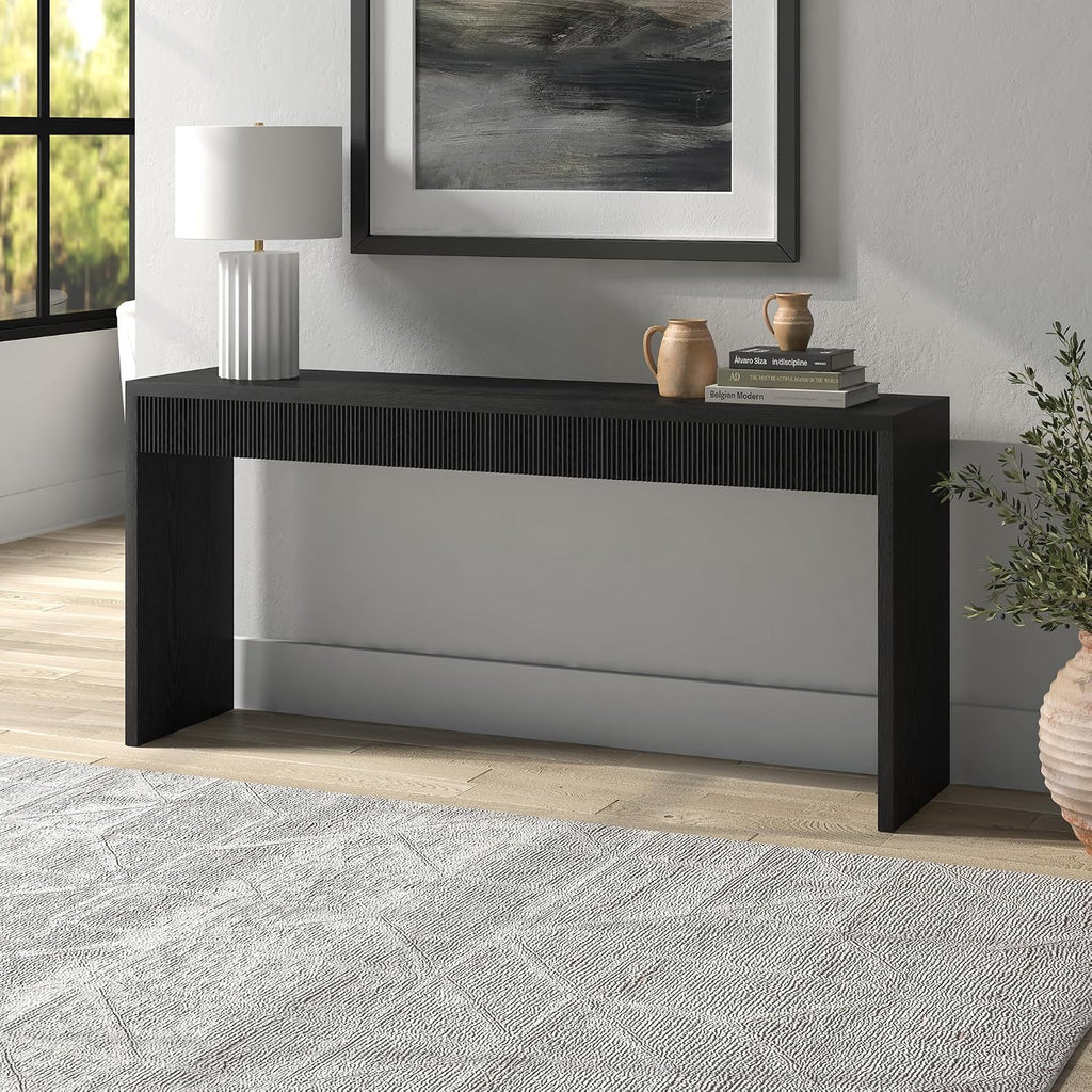 Henn&Hart 64' Rectangular Fluted Console Table, Ribbed Entryway Table, Sofa Table for Entryway, Living Room, Couch, Hallway, or Office, Natural Black