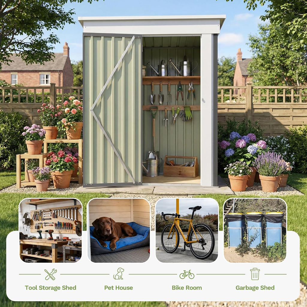 Devoko 5 x 3 FT Storage Sheds with Floor Frame, Waterproof Garden Tool Shed with Lockable Door, Outdoor Metal Small Shed for Backyard Patio Lawn, Gray