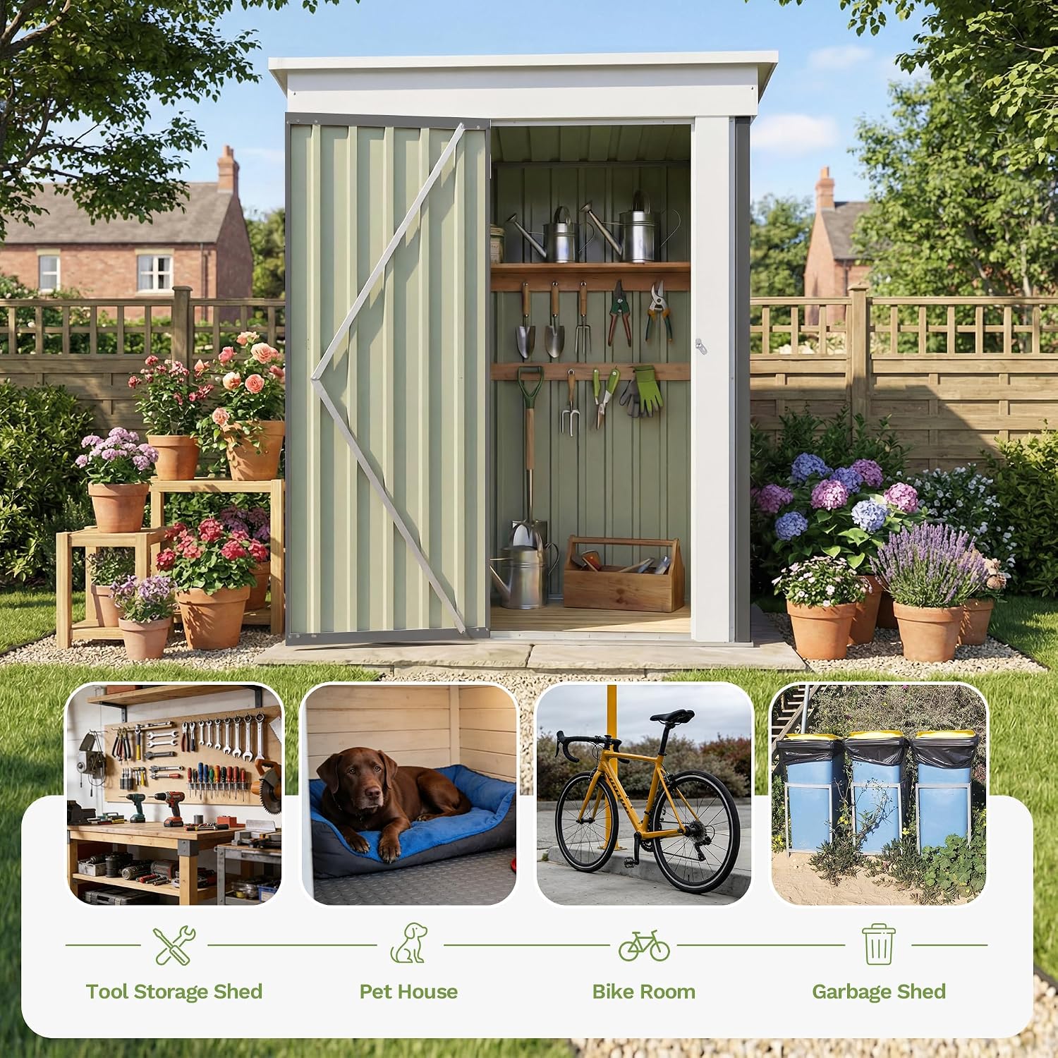 Devoko 5 x 3 FT Storage Sheds with Floor Frame, Waterproof Garden Tool Shed with Lockable Door, Outdoor Metal Small Shed for Backyard Patio Lawn, Gray