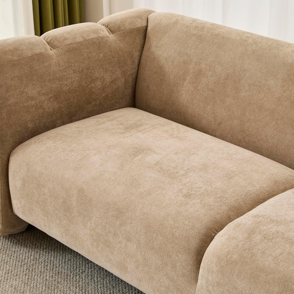 Christopher Knight Home Ahri 83'' Wood Frame Lounge Sofa Couch with Wave Design, Soft Seating 3-Seater Sofa with Armrests, Comfy Velvet Upholstered Home Sofa for Living Room and Office, Camel