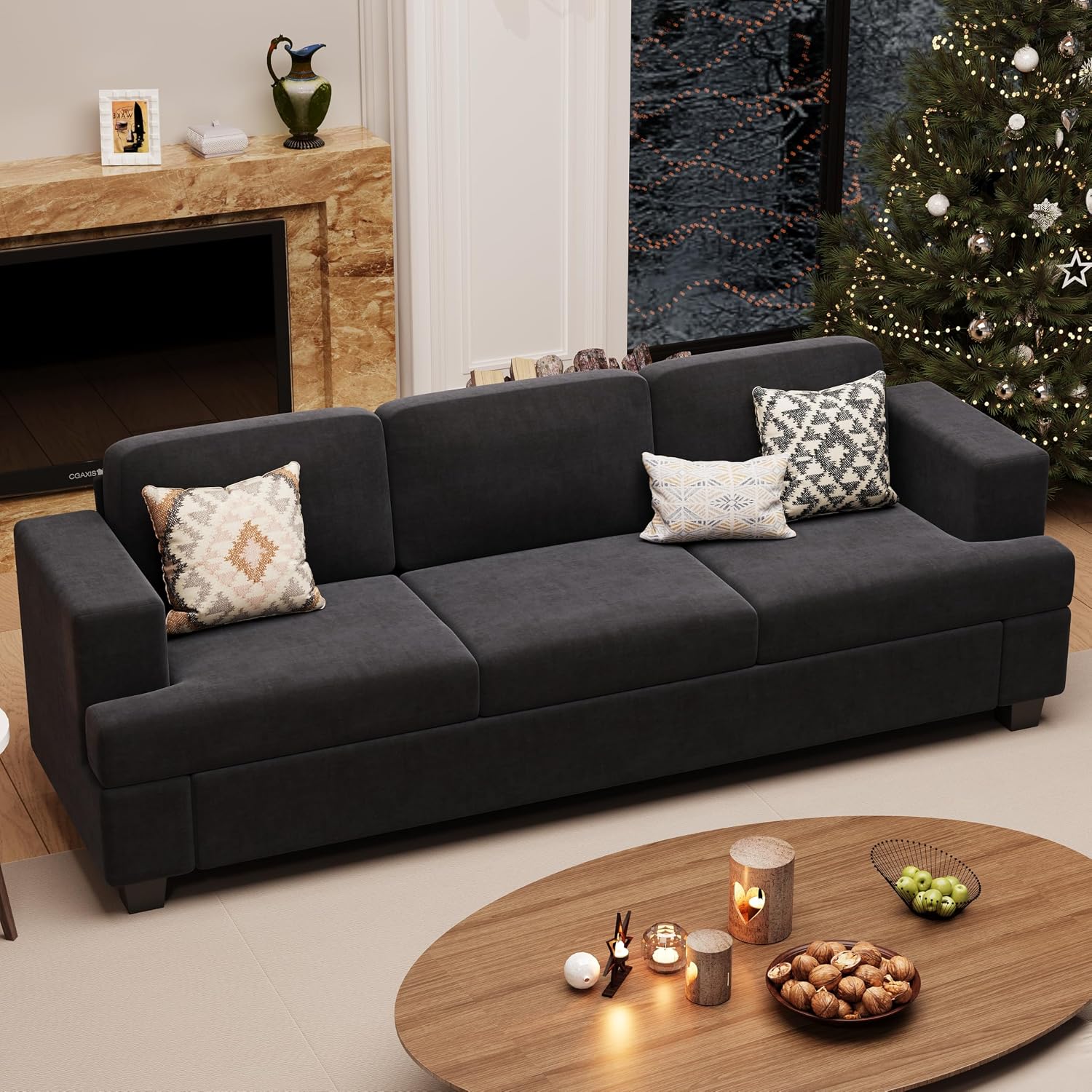 YOUDENOVA Sofa, 89' 3-Seater Deep Seat Sofa, Modern Comfy Couches for Living Room Apartment Lounge, Dark Grey Chenille