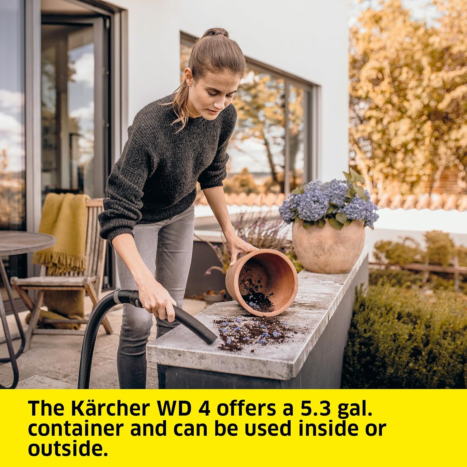 Kärcher Shop Vacuum WD 4, 5.3 Gal, 3.8 Peak HP, 33 ft Reach, Wet Dry Vacuum Cleaner, Heavy Duty, Blower Function, Crevice Tool, Floor Nozzle, Great for DIY Projects and Workshops
