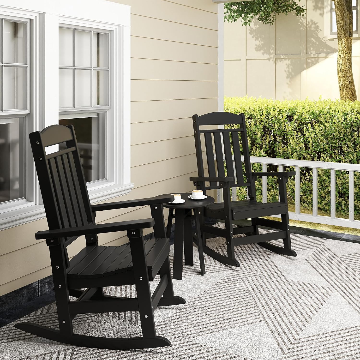 NAVINE Outdoor Rocking Chairs Set of 6, Oversized High Back Patio Rocking Chairs, All Weather Porch Rocking Chairs for Outside. Black