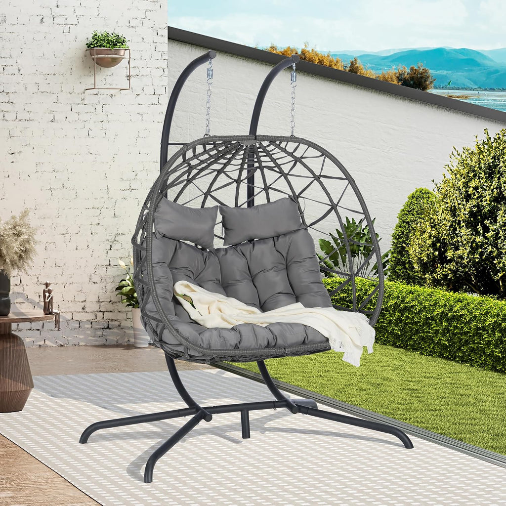 Lazy Daze Hammocks 2 Person Outdoor Rattan Hanging Chair Patio Wicker Egg Chair