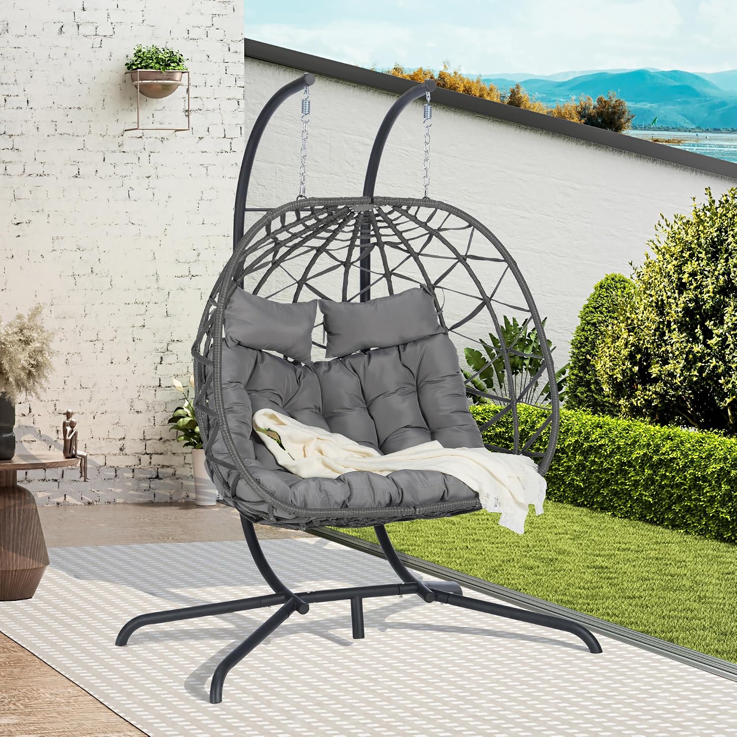 Lazy Daze Hammocks 2 Person Outdoor Rattan Hanging Chair Patio Wicker Egg Chair