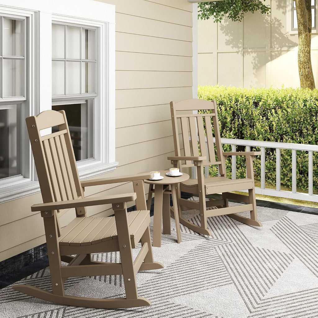 NAVINE Outdoor Rocking Chairs, Oversized High Back Patio Rocking Chairs, All Weather Porch Rocking Chairs for Outside. Brown