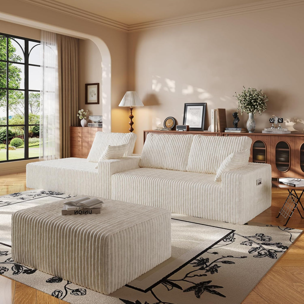 L Shapes Boneless Cloud Couches for Living Room 4-Seat Modular Sectional Couch with Chaise Lounge, Comfy Flannel Fabric Sofa, Including Pillow and Backrest - Removable Washable, No Assembly Required
