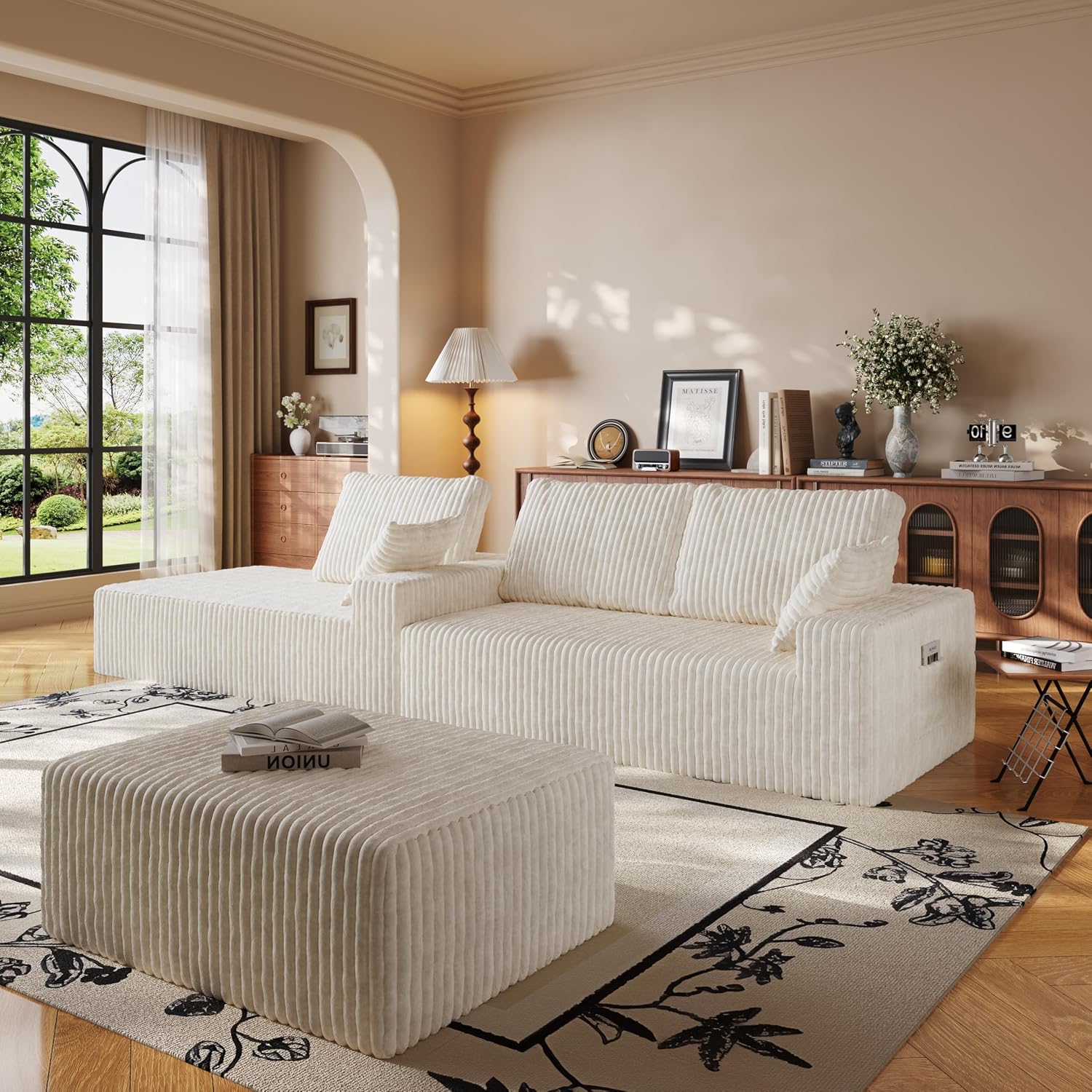 L Shapes Boneless Cloud Couches for Living Room 4-Seat Modular Sectional Couch with Chaise Lounge, Comfy Flannel Fabric Sofa, Including Pillow and Backrest - Removable Washable, No Assembly Required