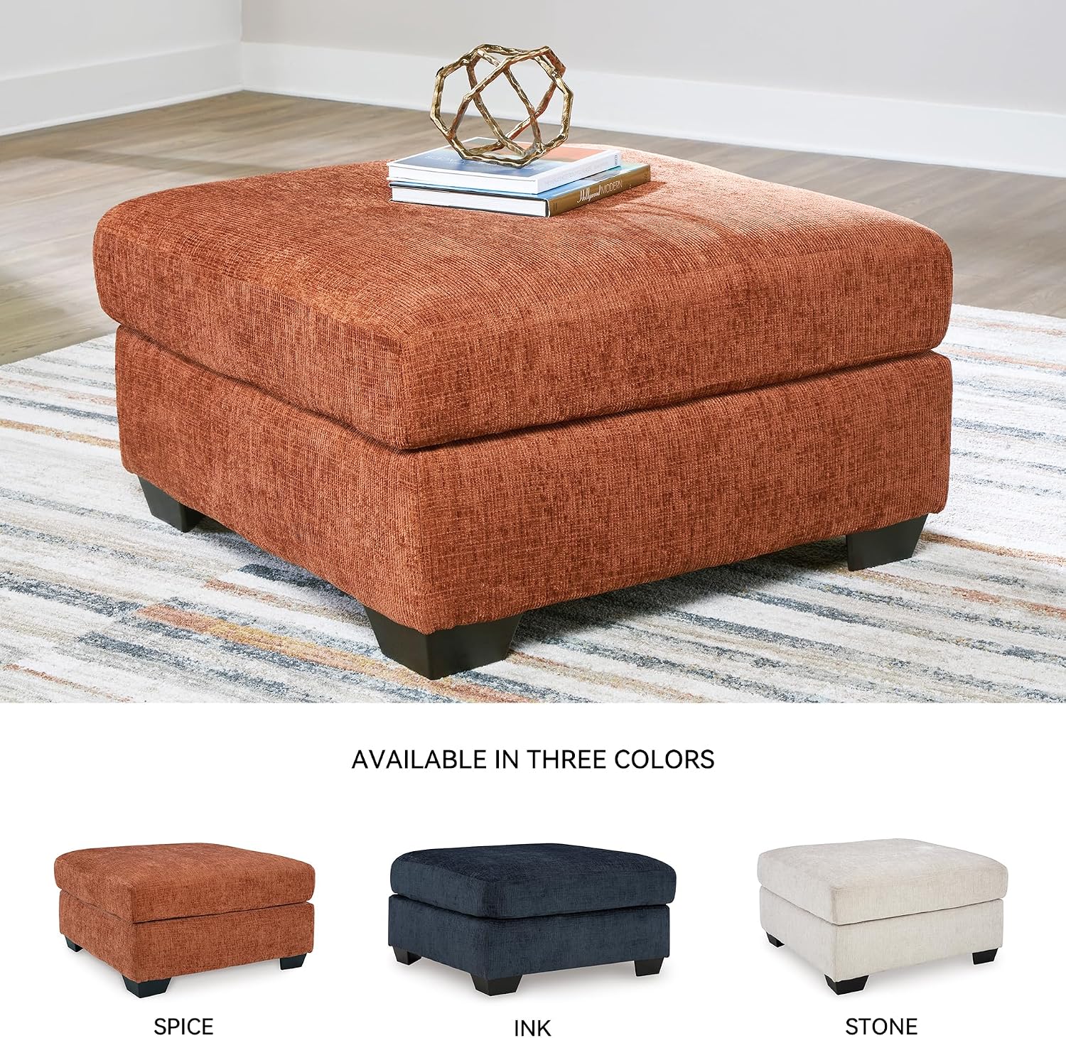 Signature Design by Ashley Aviemore Casual Square Oversized Accent Ottoman for Living Room, Orange