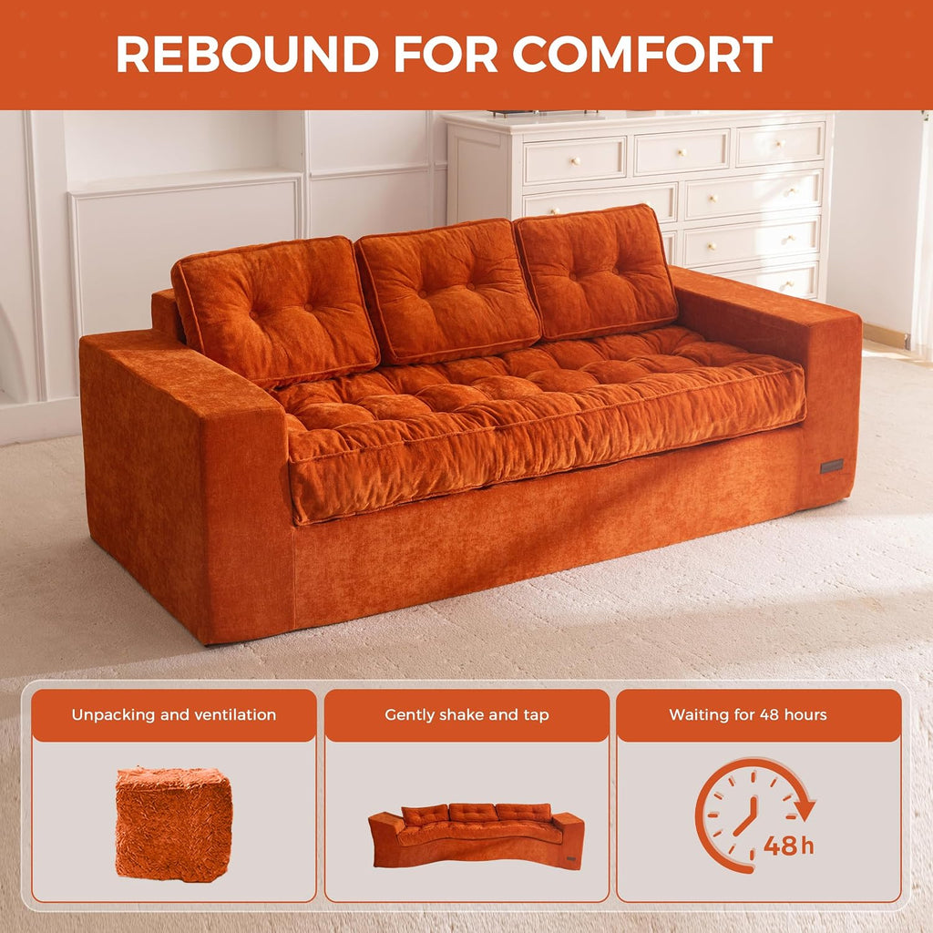 MAXYOYO Boneless Sofa Couch, 75' Oversized Loveseat Sofa, Tufted Floor Couch Bean Bag Chair for Living Room Bedroom Apartment, Sofa in a Box, No Assembly Needed, Orange