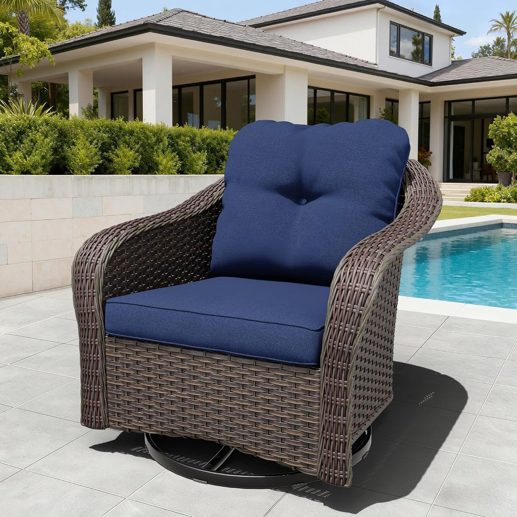 Wicker Swivel Rocking Chairs - Outdoor Brown Wicker Swivel Glider Chair Outdoor Rocking Chair with Water-Resistant Cushions, Blue