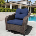Wicker Swivel Rocking Chairs - Outdoor Brown Wicker Swivel Glider Chair Outdoor Rocking Chair with Water-Resistant Cushions, Blue