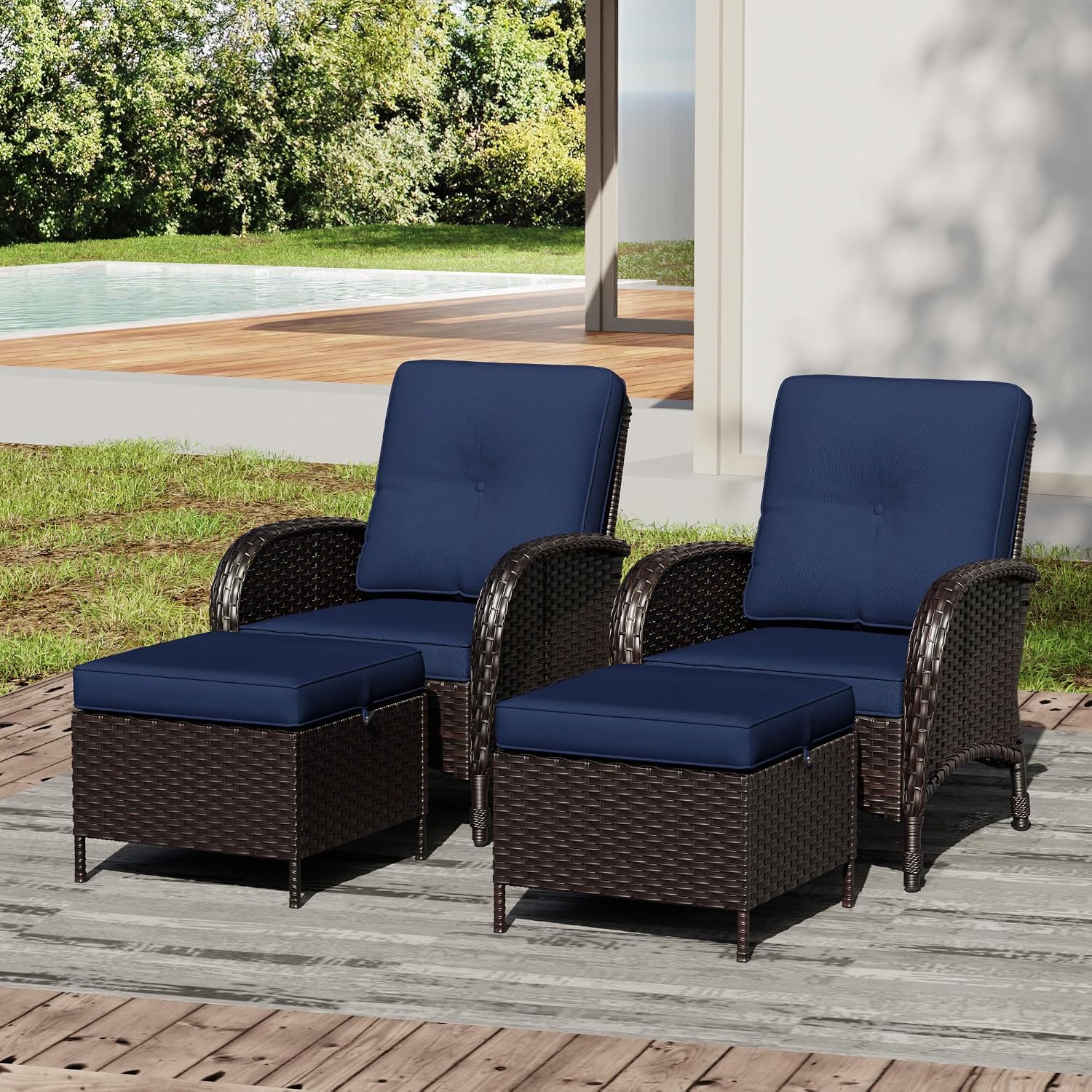 Joyside Wicker Patio Chairs, 4 Piece Rattan Outdoor Furniture with Thickened Cushions, High Back, Deep Seating, Wide Armrest, Outdoor Chairs for Porch, Deck
