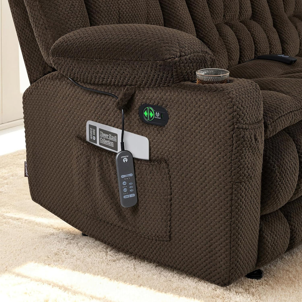 MCombo 80.7' W 3 Seater Power Reclining Sofa with Heat and Vibration Massage, Zero Gravity Recliner Sofa Couch for Living Room, Fabric 6316M3 (Brown, 3-Seater)