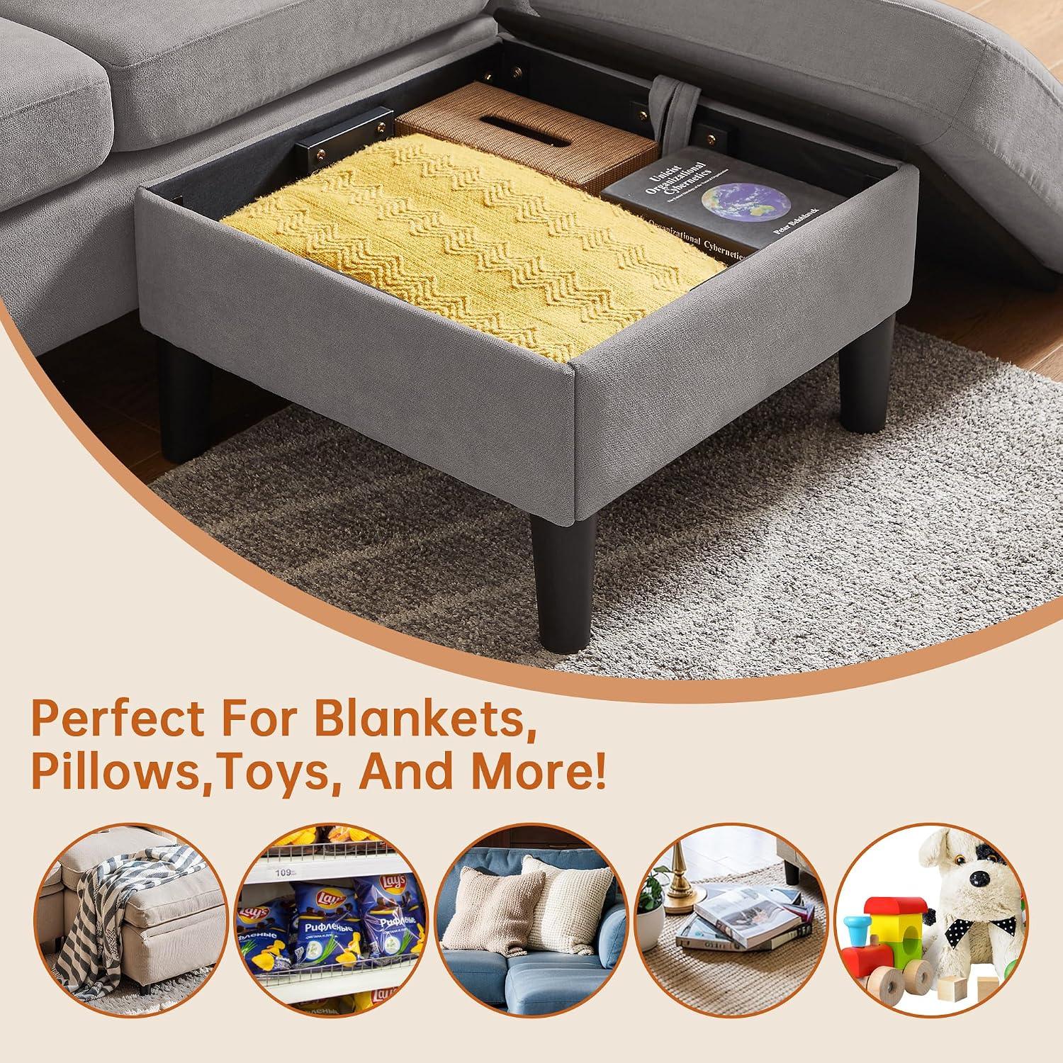 Convertible Sectional Sofa, Modern L Shaped 3-seat Sofa, 79' Linen Fabric Small Sectional Couch with Movable Ottoman, Couch for Small Spaces Living Room (Light Grey)