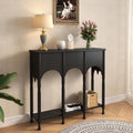 40' Console Table with Storage Shelf, Retro Entryway Table, Wooden Sofa Table with Roman-Style Legs for Living Room, Hallway, Black