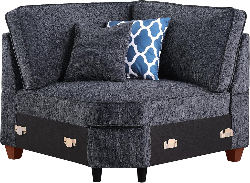 Ball & Cast 116' L-Shaped Sectional Couch with Movable Ottoman & 6 Throw Pillow,7 Seat Chenille Upholstered Sectional Sofa W/Wide Armrest,DIY Combination,Comfy Sectionals Set for Living Room,Dark Gray