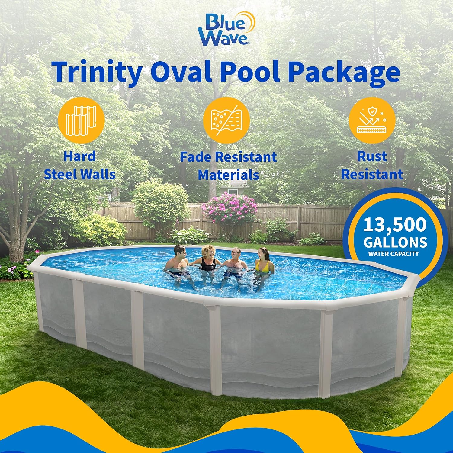Trinity 18-ft x 33-ft Oval 52-in Deep Steel Wall Pool Package with 7-in Top Rail