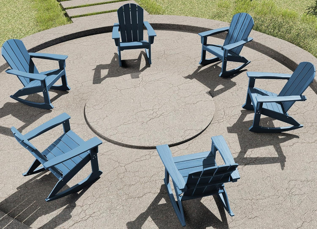 SERWALL Outdoor Adirondack Rocking Chairs Set of 6, All-Weather HDPE Adirondack Rocker Chair, Front Porch Rocker Chairs for Patio Lawn Porch Deck, Navy