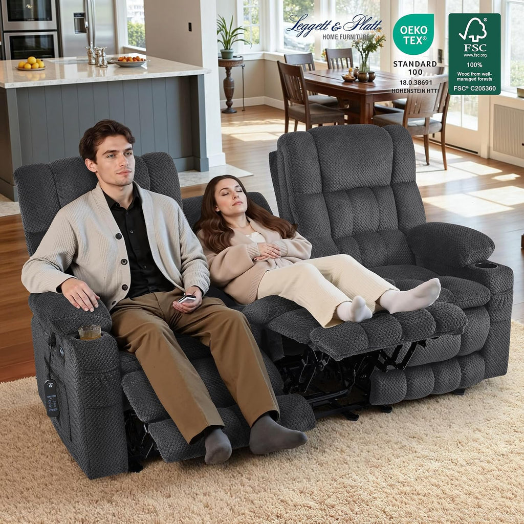 MCombo 80.7' W 3 Seater Power Reclining Sofa with Heat and Vibration Massage, Zero Gravity Recliner Sofa Couch for Living Room, Fabric 6316M3 (Dark Grey, 3-Seater)