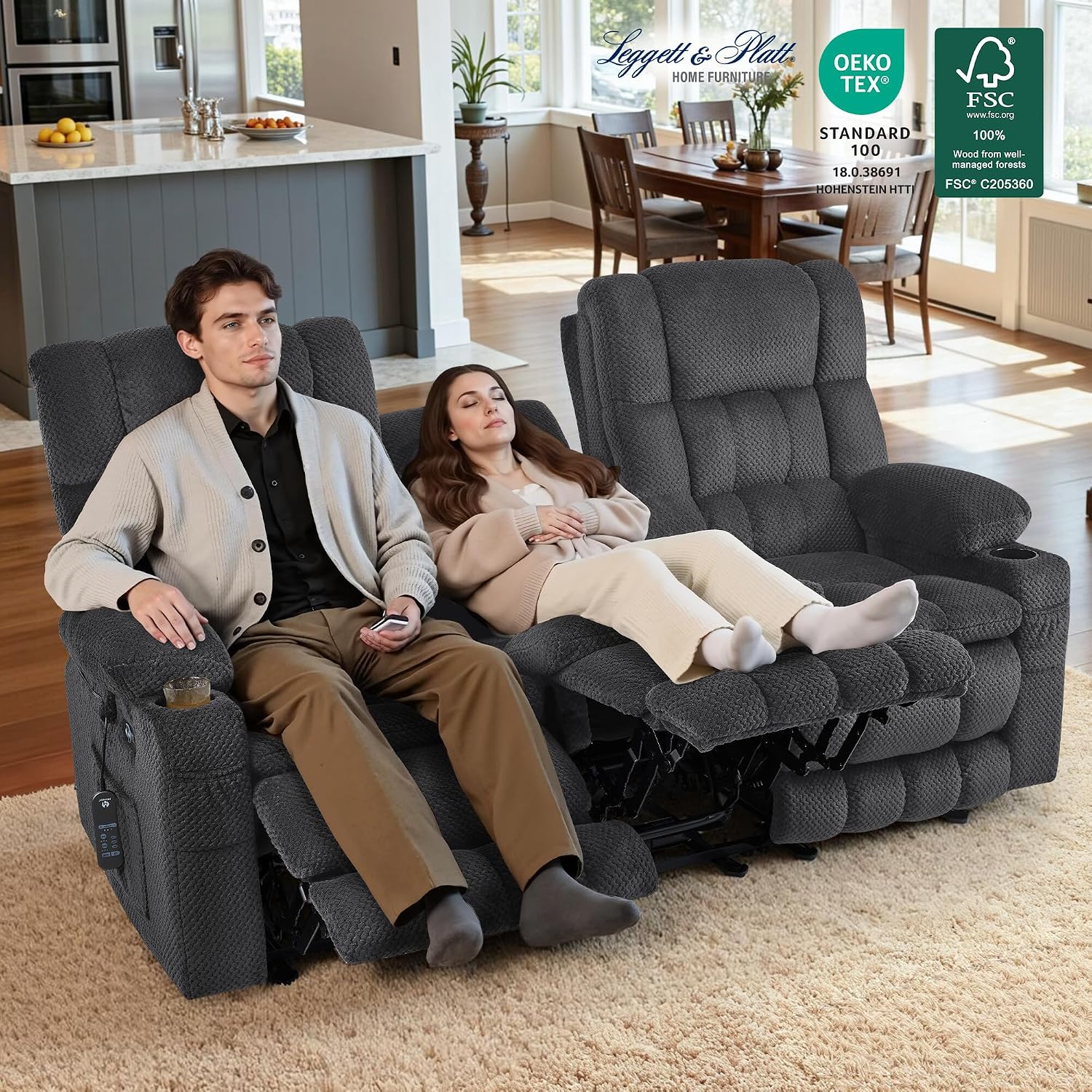 MCombo 80.7' W 3 Seater Power Reclining Sofa with Heat and Vibration Massage, Zero Gravity Recliner Sofa Couch for Living Room, Fabric 6316M3 (Dark Grey, 3-Seater)