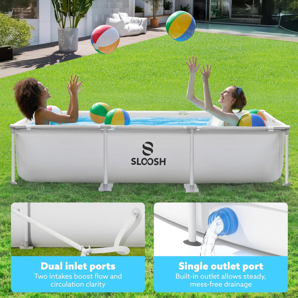 SLOOSH Rectangular Above Ground Pool - 10ft x 6.8ft x 26inch Outdoor Frame Above Ground Swimming Pool Set Kiddie Pool for Kids Adults with Filter Pump
