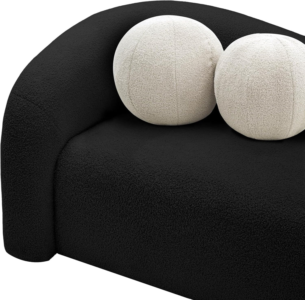 Meridian Furniture 186Black-S Kali Collection Modern | Contemporary Sofa with Soft Black Faux Shearling Teddy Fabric, Curved Back, 86' W x 33' D x 27' H, Black