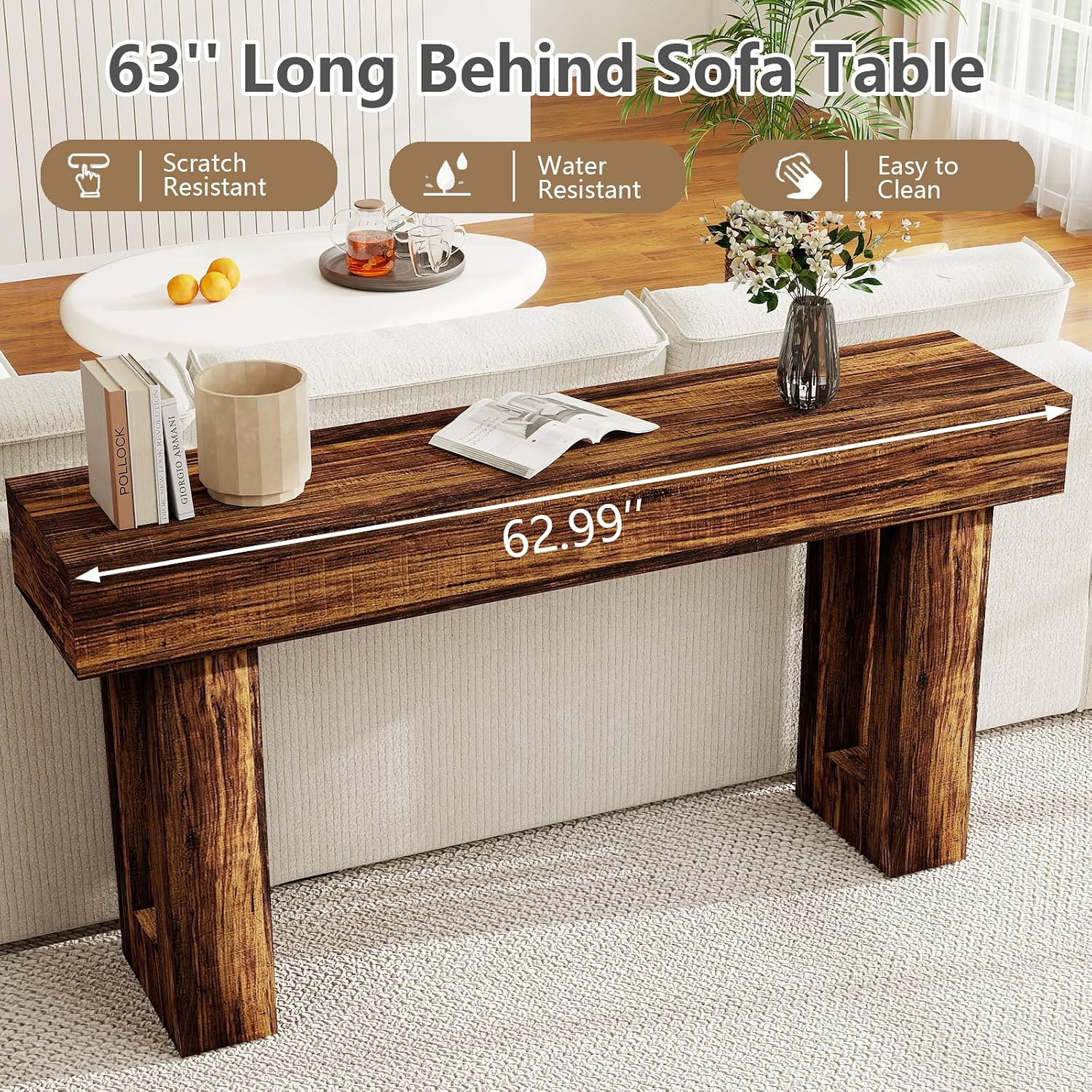 Spaco 63'' Long Console Table,2 Tier Farmhouse Entryway Table Sofa Table with Storage,Wood Behind Couch Table for Living Room, Hallway,Foyer (Dark Brown)