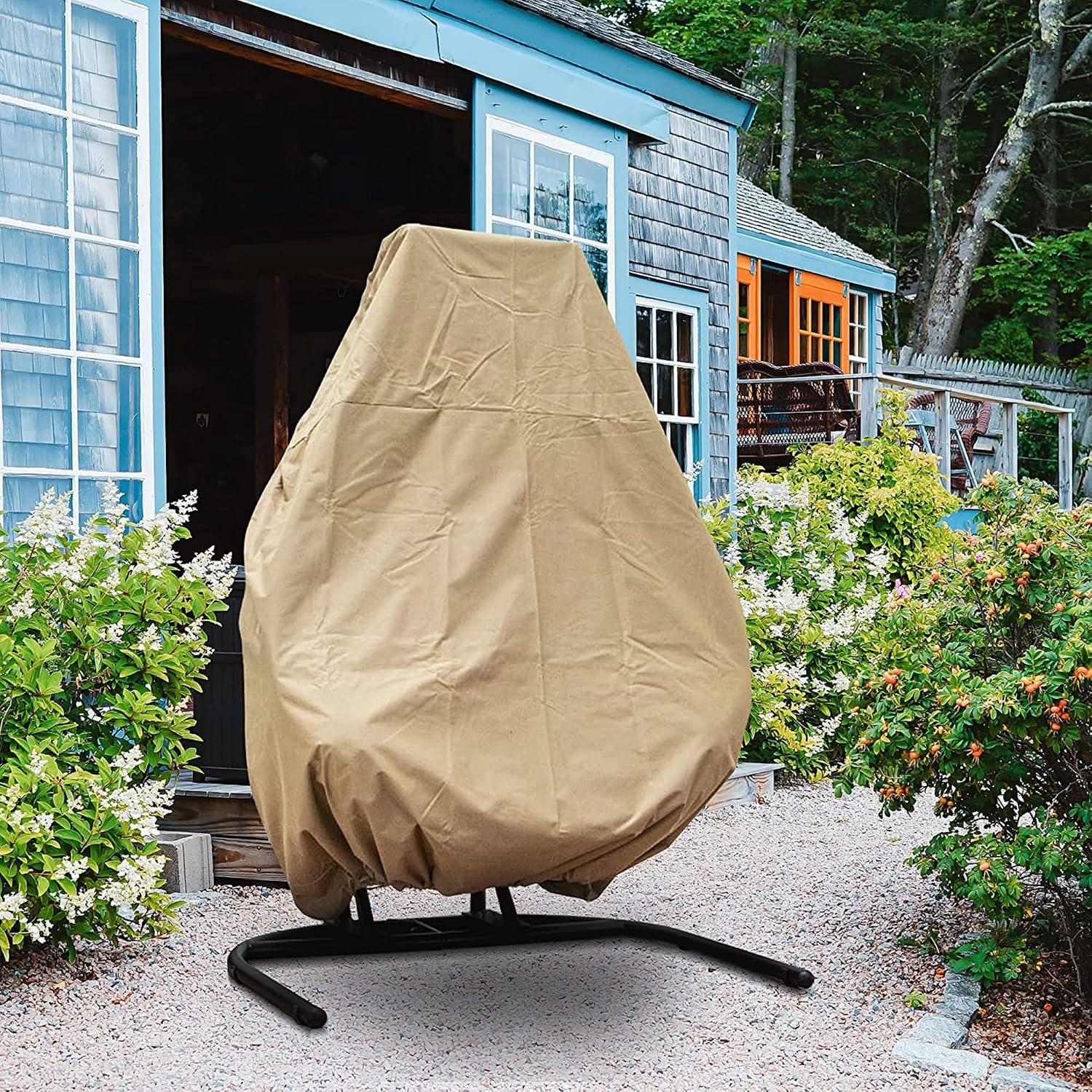 Qwork 2-Person Hanging Egg Chair with Stand, Wicker Rattan Hanging Swing Chair, Hammock Swing Chair UV Resistant Cushion with Stand for Indoor Bedroom Outdoor Garden Backyard