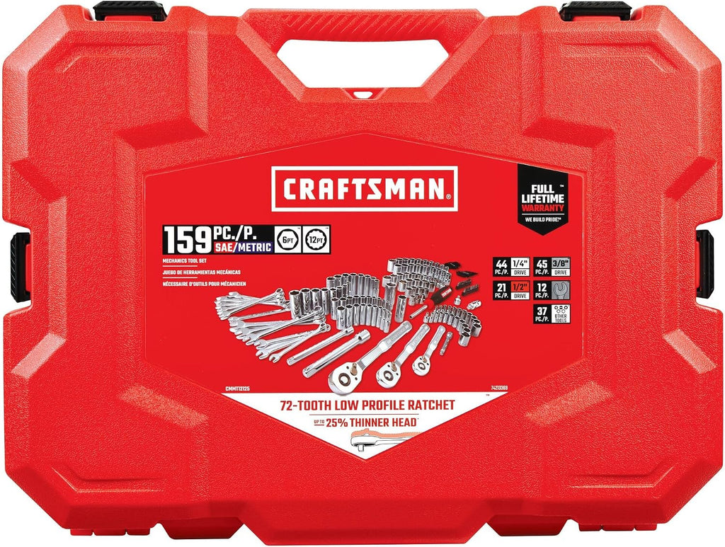 CRAFTSMAN Socket Set, 159 Piece Socket Wrench Set Mechanics Tools 1/4-in., 3/8-in., and 1/2-in(, 6 Point and 12 Point (CMMT12125)