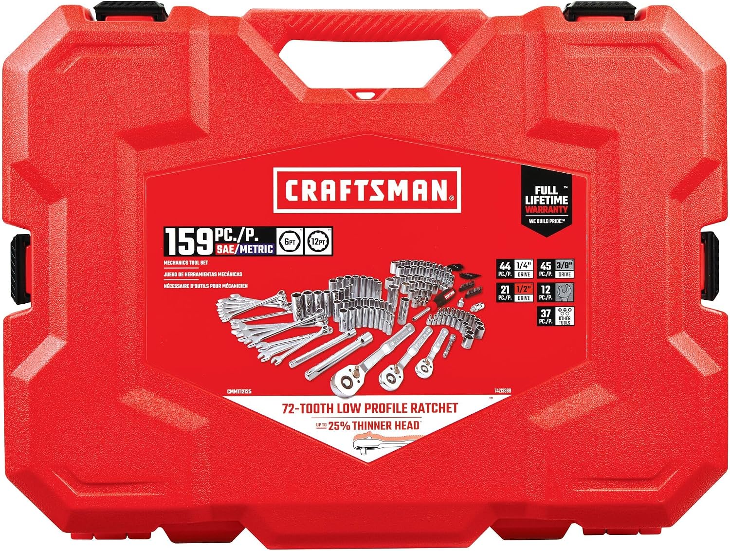 CRAFTSMAN Socket Set, 159 Piece Socket Wrench Set Mechanics Tools 1/4-in., 3/8-in., and 1/2-in(, 6 Point and 12 Point (CMMT12125)
