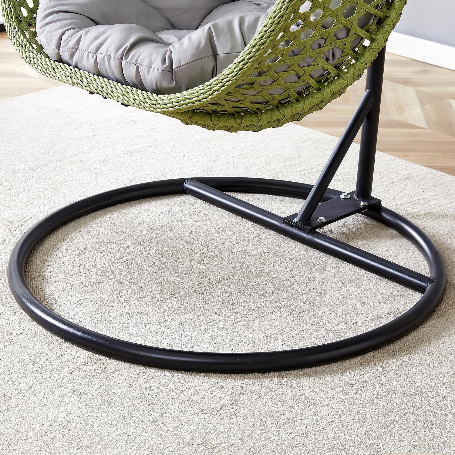 Egg Swing Chair Outdoor with Stand, Hanging Egg Rattan Basket Chair with Cushion and Pillow, Lounge Chair, Foldable Basket and Metal Stand for Porch, Patio, Bedroom, Balcony,Yard (Green)